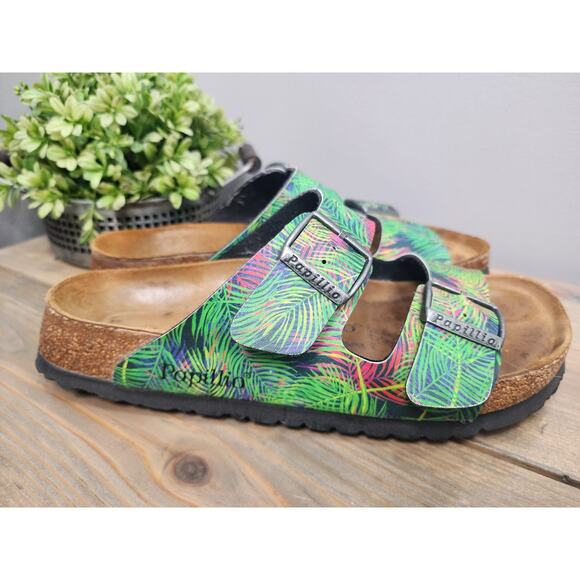 Birenstock Papillio Birko-Flor Multi-color Tropical Leaf Arizona Clog L9 M7 - Picture 1 of 7
